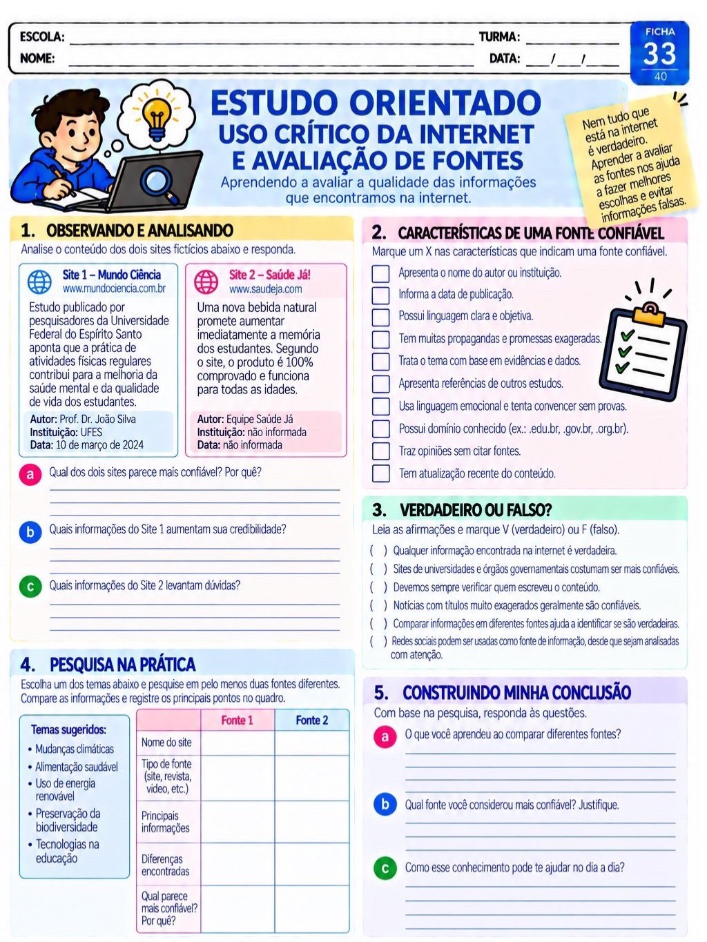 Estudo Orientado: 40 Atividades Prontas para Imprimir — amostra 3: 40 atividades de Estudo Orientado prontas para imprimir