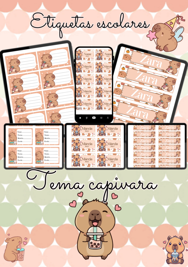 Etiqueta escolar: capivara fofa – Material Pedagógico — Apostilas para Educação Infantil: Facilite sua rotina escolar com…