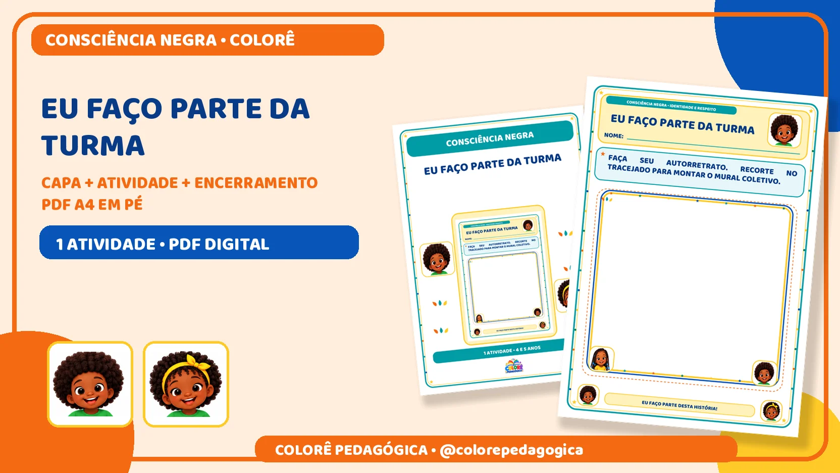 Eu faço parte da turma | Consciência Negra — amostra 1: Autorretrato com área de recorte para montar um mural coletivo…