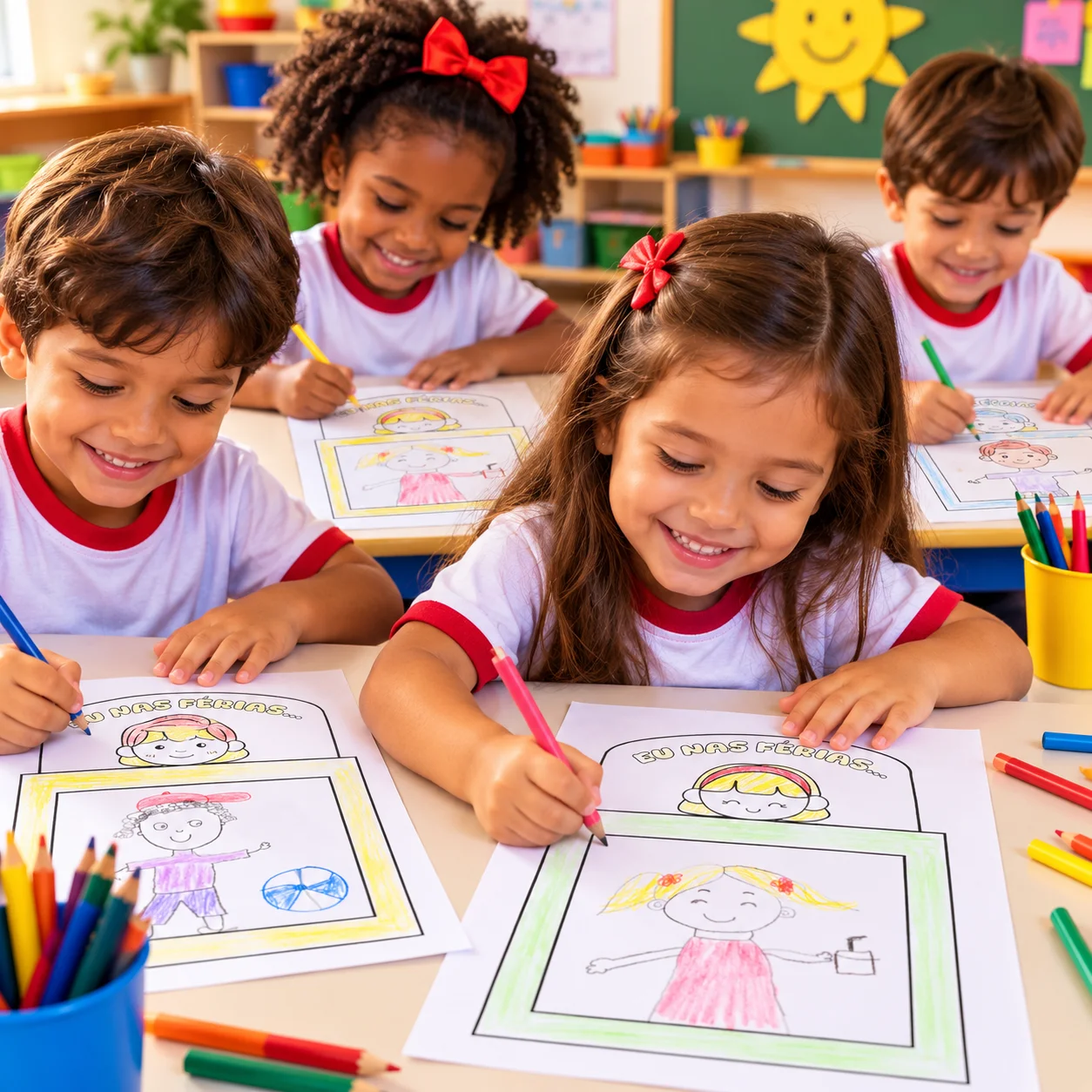 Eu nas Férias – Atividade de Desenho para Educação Infantil — amostra 3: Material Eu nas Férias com 6 páginas para…