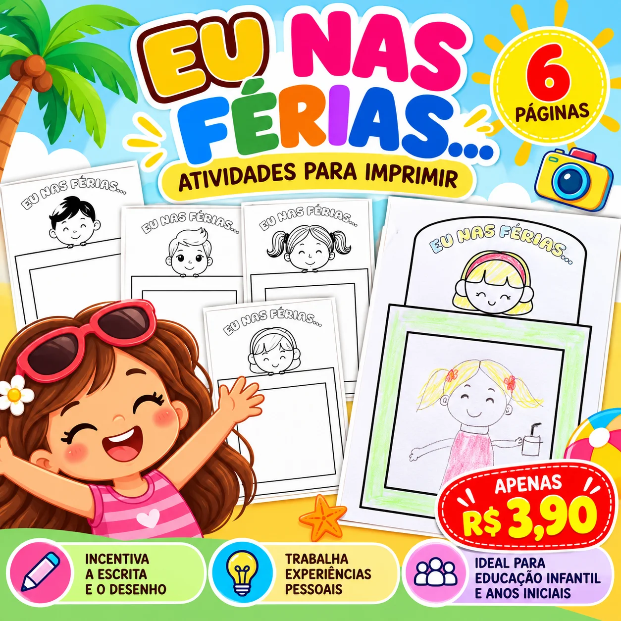 Eu nas Férias – Atividade de Desenho para Educação Infantil — Português para Educação Infantil: Material Eu nas Férias com…