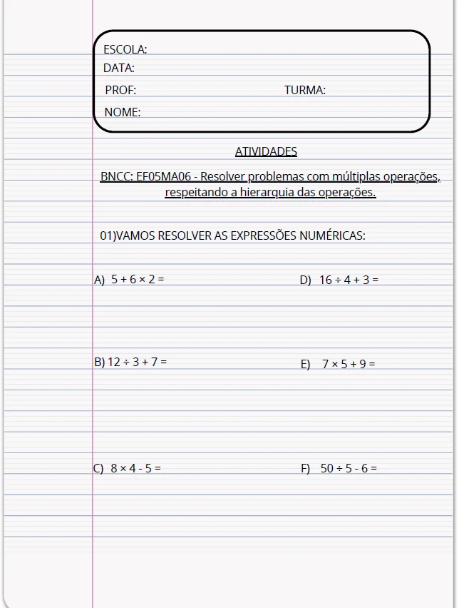 Expressões Numéricas no 5º Ano - MATEMÁTICA — amostra 1: Esta apostila de 20 páginas oferece uma coleção completa de…