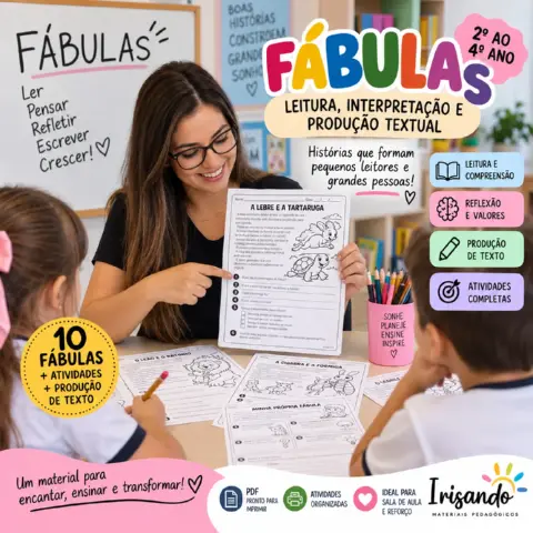FÁBULAS - Leitura, Interpretação e Produção Textual — amostra 2: Kit com 10 fábulas, atividades de interpretação e produção…