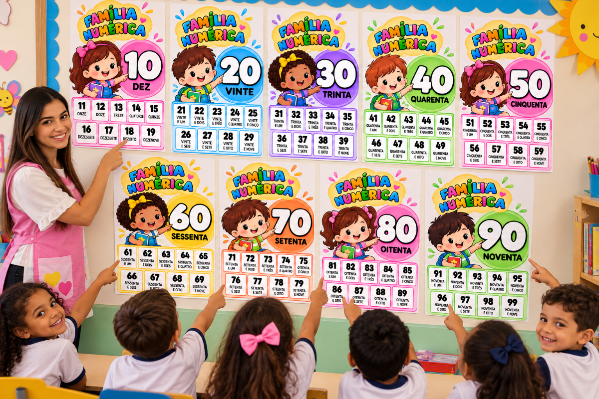 FAMÍLIAS NUMÉRICAS DE 10 A 90 | Atividade de Matemática — amostra 1: Ensine dezenas e números de forma visual, lúdica e…