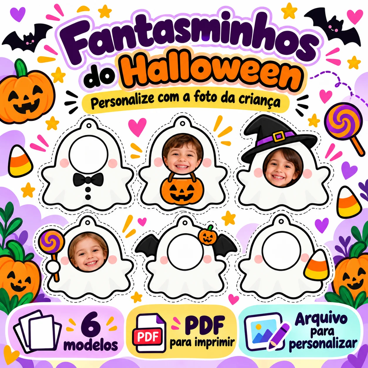 Fantasminhos do Halloween para Imprimir – 18 Modelos com Foto — capa do material