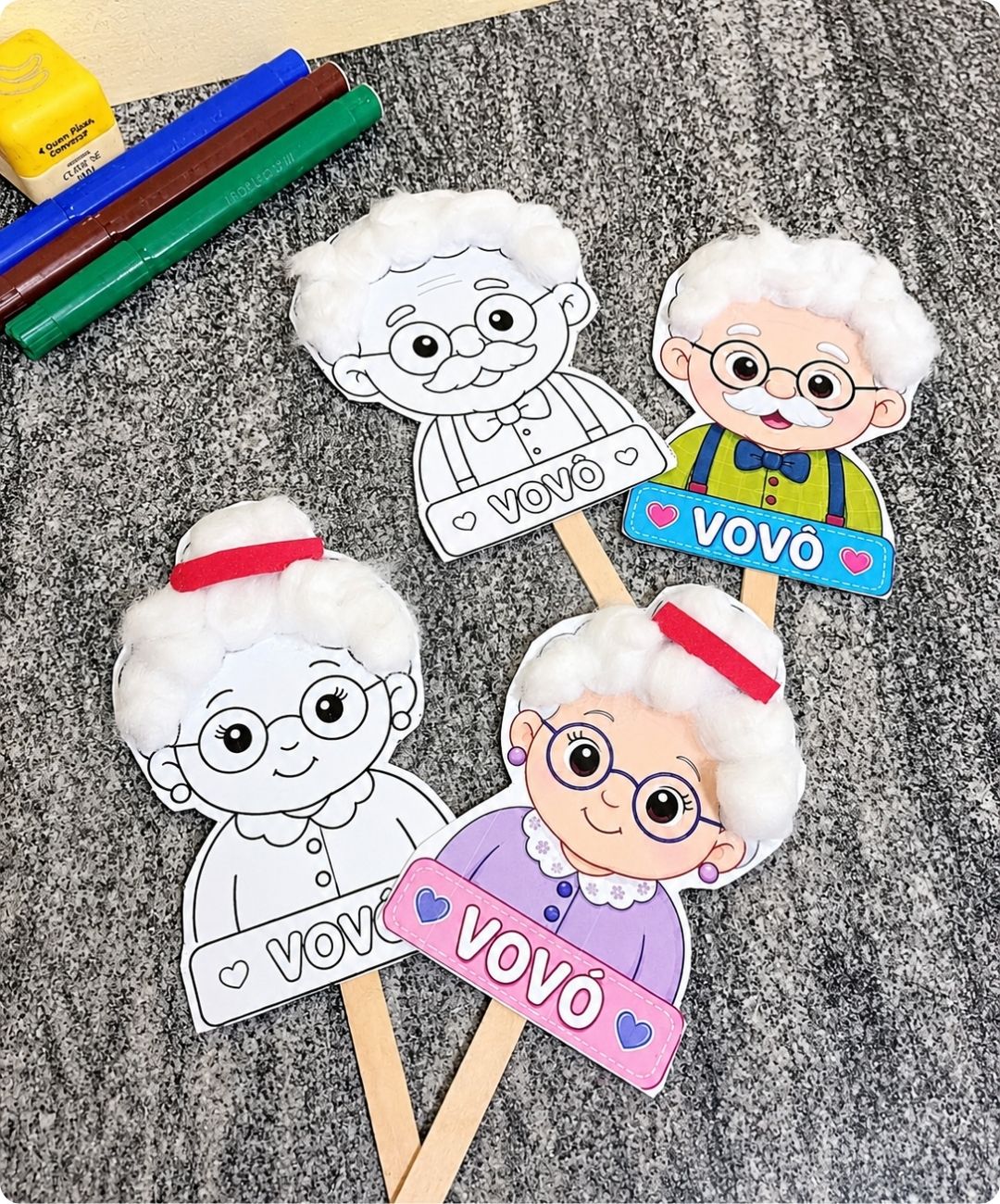 Fantoche de avós para imprimir — Infantil e Anos Iniciais — amostra 1: Uma proposta impressa para celebrar os avós