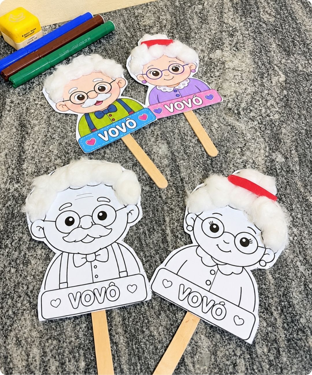 Fantoche de avós para imprimir — Infantil e Anos Iniciais — amostra 2: Como organizar a aplicação em sala