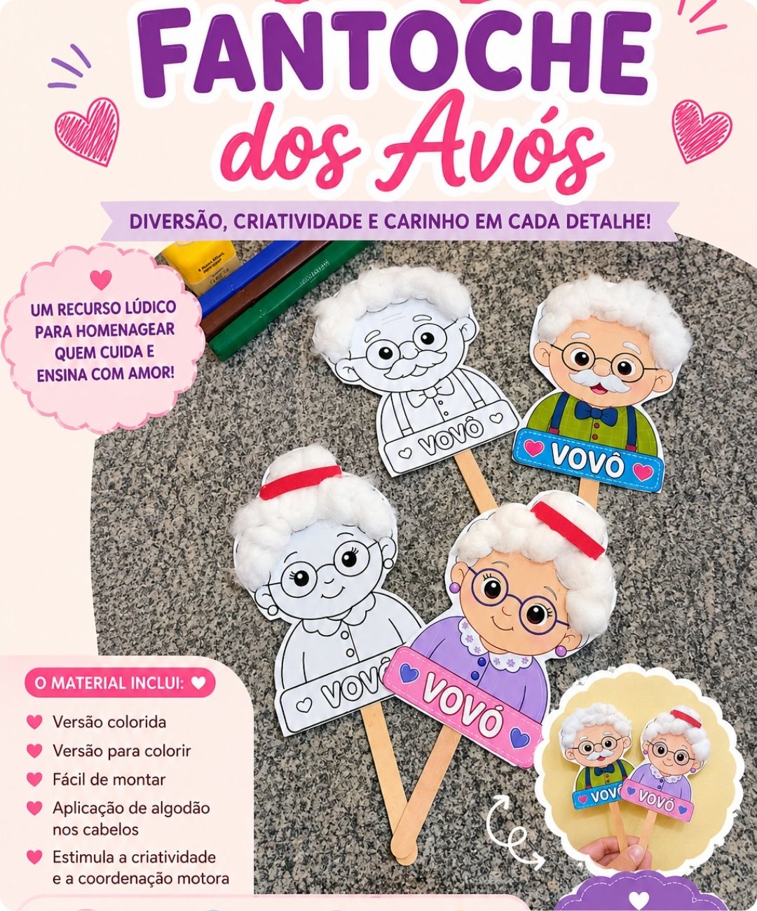 Fantoche de avós para imprimir — Infantil e Anos Iniciais — amostra 3: O que você recebe no arquivo