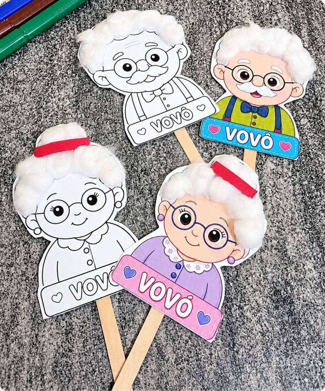 Fantoche de avós para imprimir — Infantil e Anos Iniciais — amostra 4: Para quais turmas é indicado