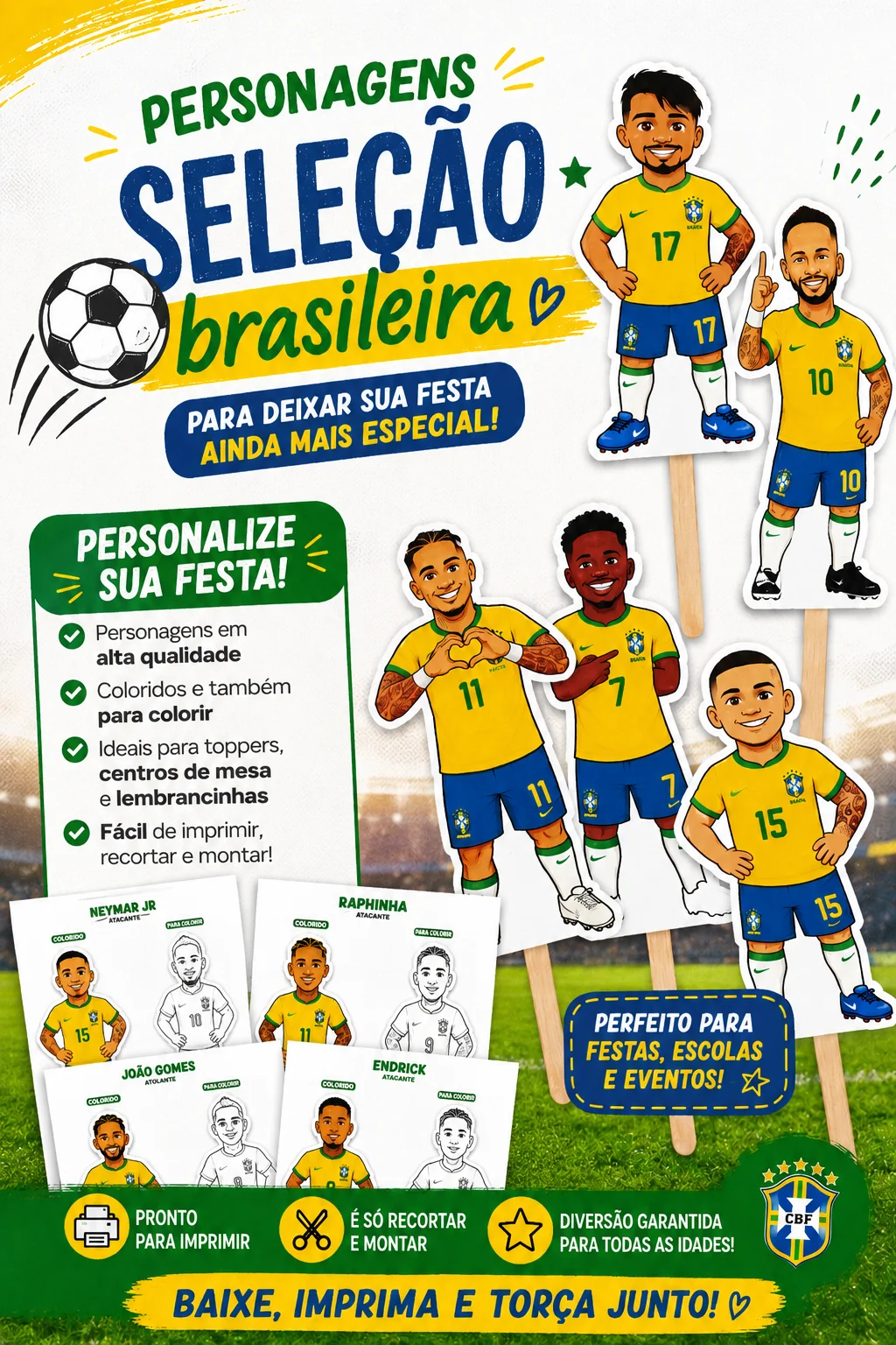 Fantoche no Palito- Seleção Brasileira 🇧🇷 — Datas comemorativas para Educação Infantil: Arquivo digital com os 26…