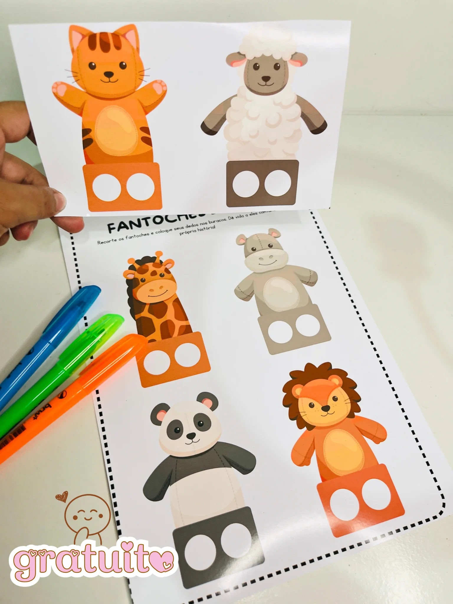 Fantoches de Dedos de Animais – Recurso Lúdico para Brincadeiras — amostra 1: Fantoches de dedo com temática de animais,…