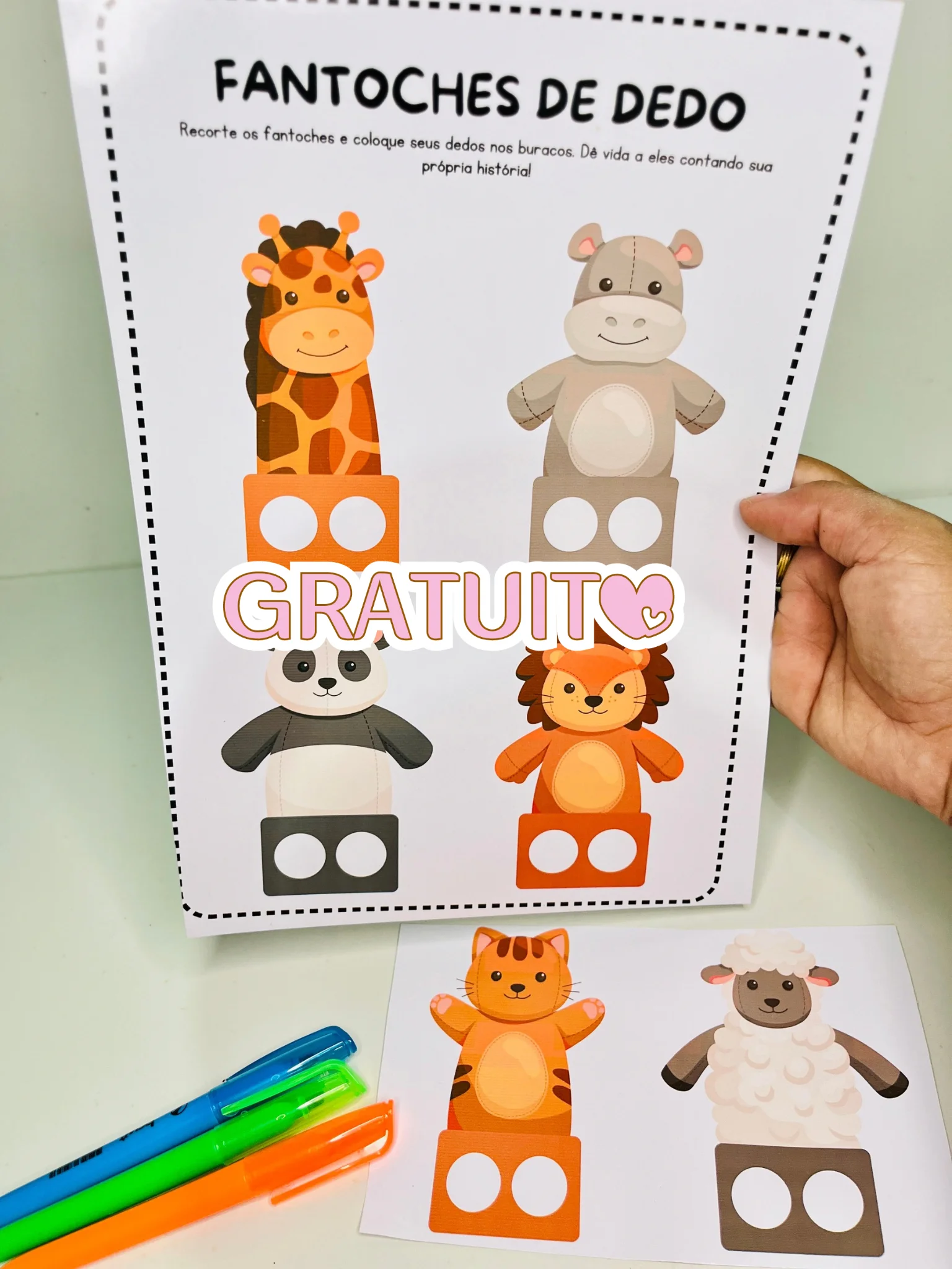 Fantoches de Dedos de Animais – Recurso Lúdico para Brincadeiras — amostra 3: Fantoches de dedo com temática de animais,…