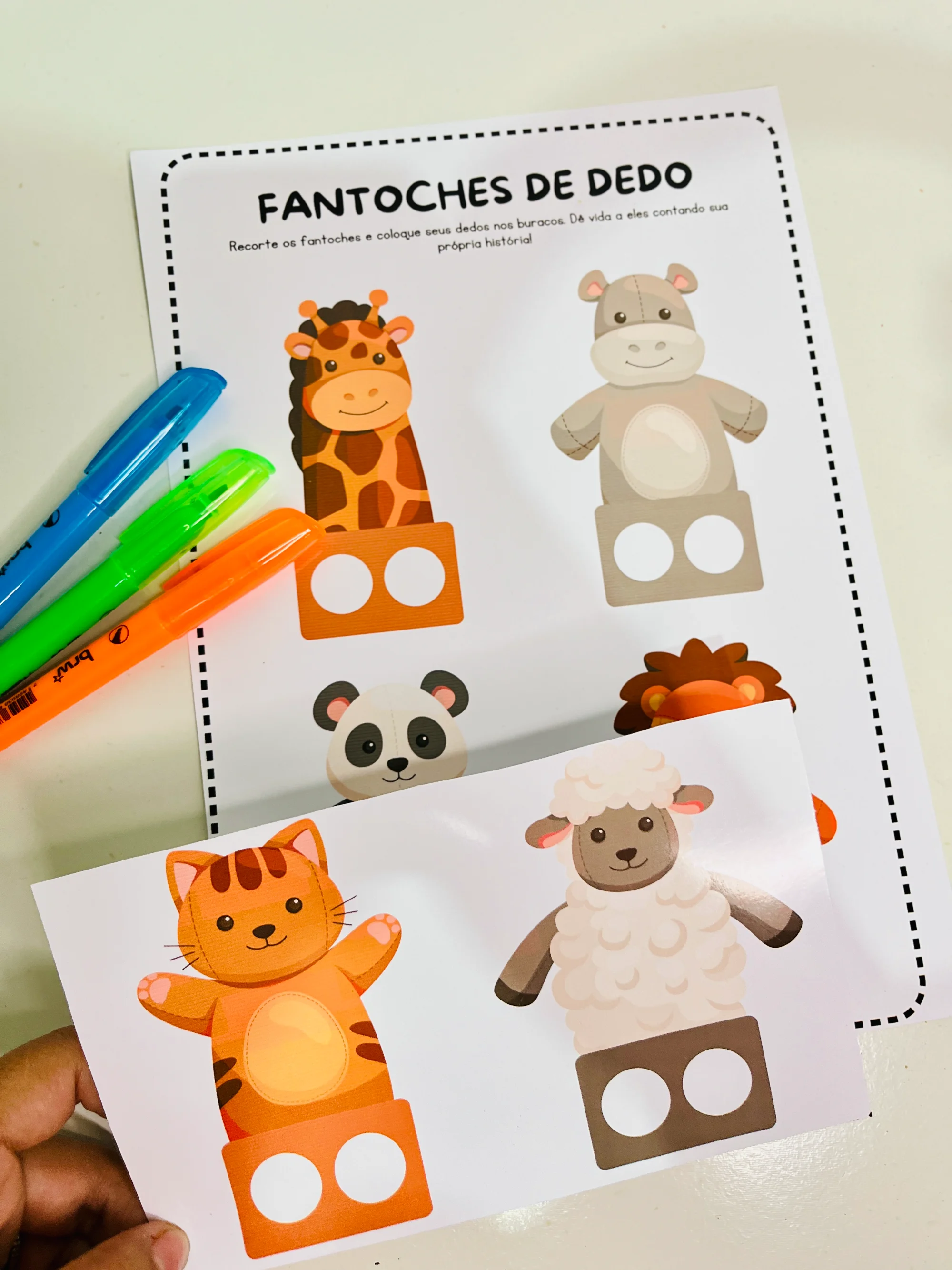 Fantoches de Dedos de Animais – Recurso Lúdico para Brincadeiras — amostra 4: Fantoches de dedo com temática de animais,…