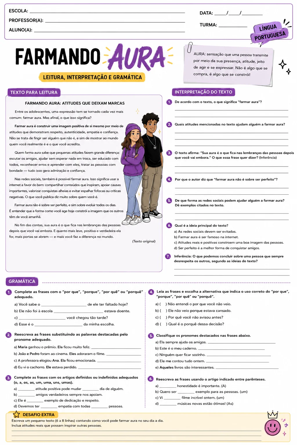 Farmando Aura – Atividade de Língua Portuguesa — Português para 5º ano: Atividade para o 5º ano que trabalha leitura,…