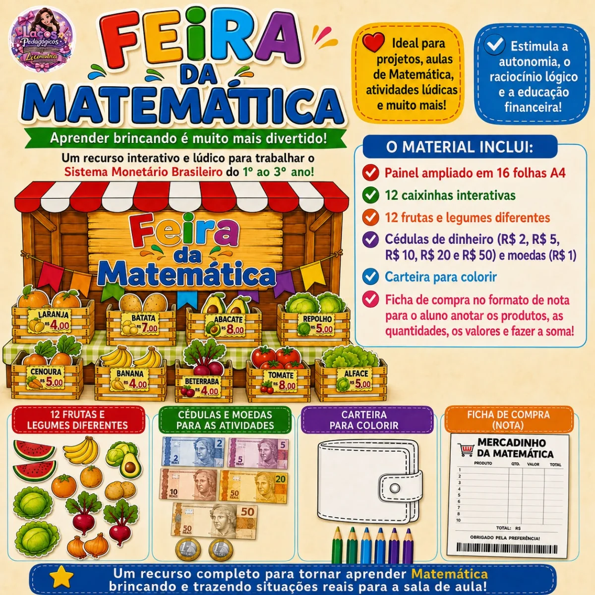 🛒💰 FEIRA DA MATEMÁTICA — SISTEMA MONETÁRIO — Alfabetização para Educação Infantil: Este recurso foi desenvolvido para…