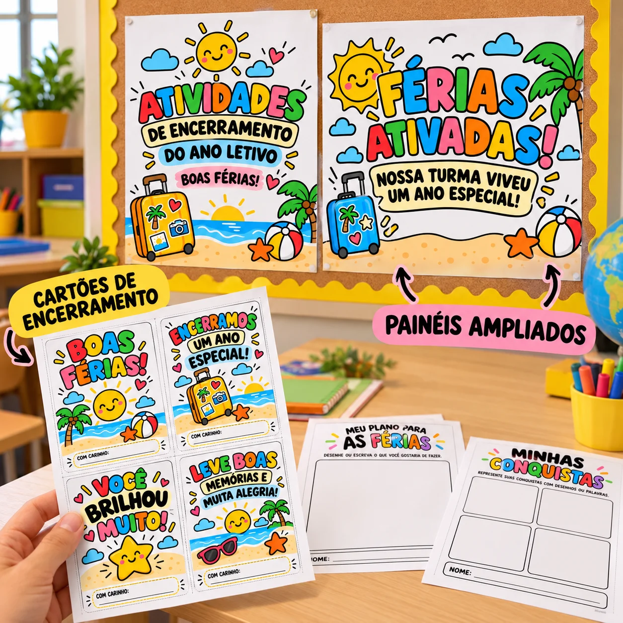 Férias à Vista! – Um Ano de Memórias e Conquistas — amostra 2: Material de encerramento com 9 atividades, 4 cartões e 2…