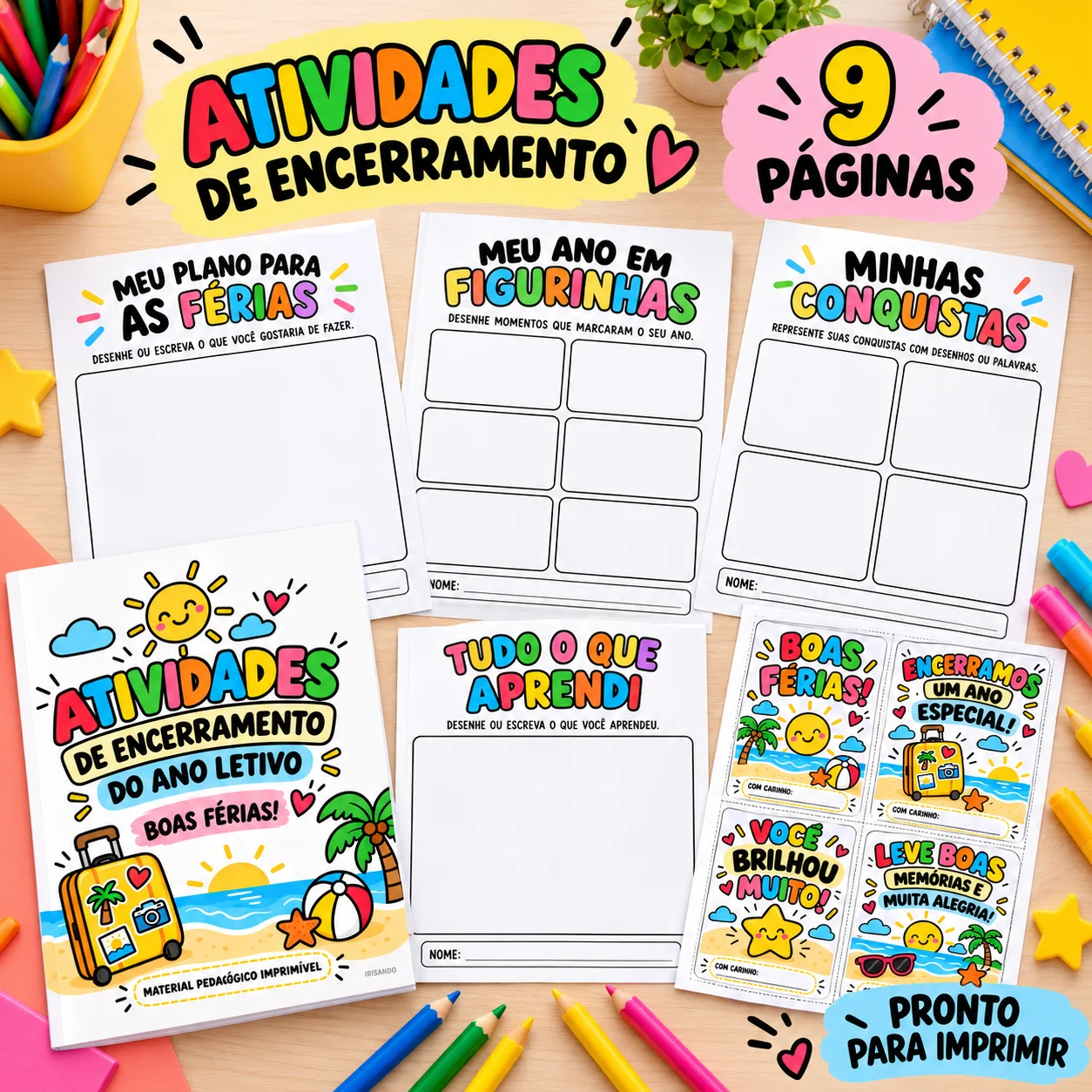Férias à Vista! – Um Ano de Memórias e Conquistas — amostra 3: Material de encerramento com 9 atividades, 4 cartões e 2…