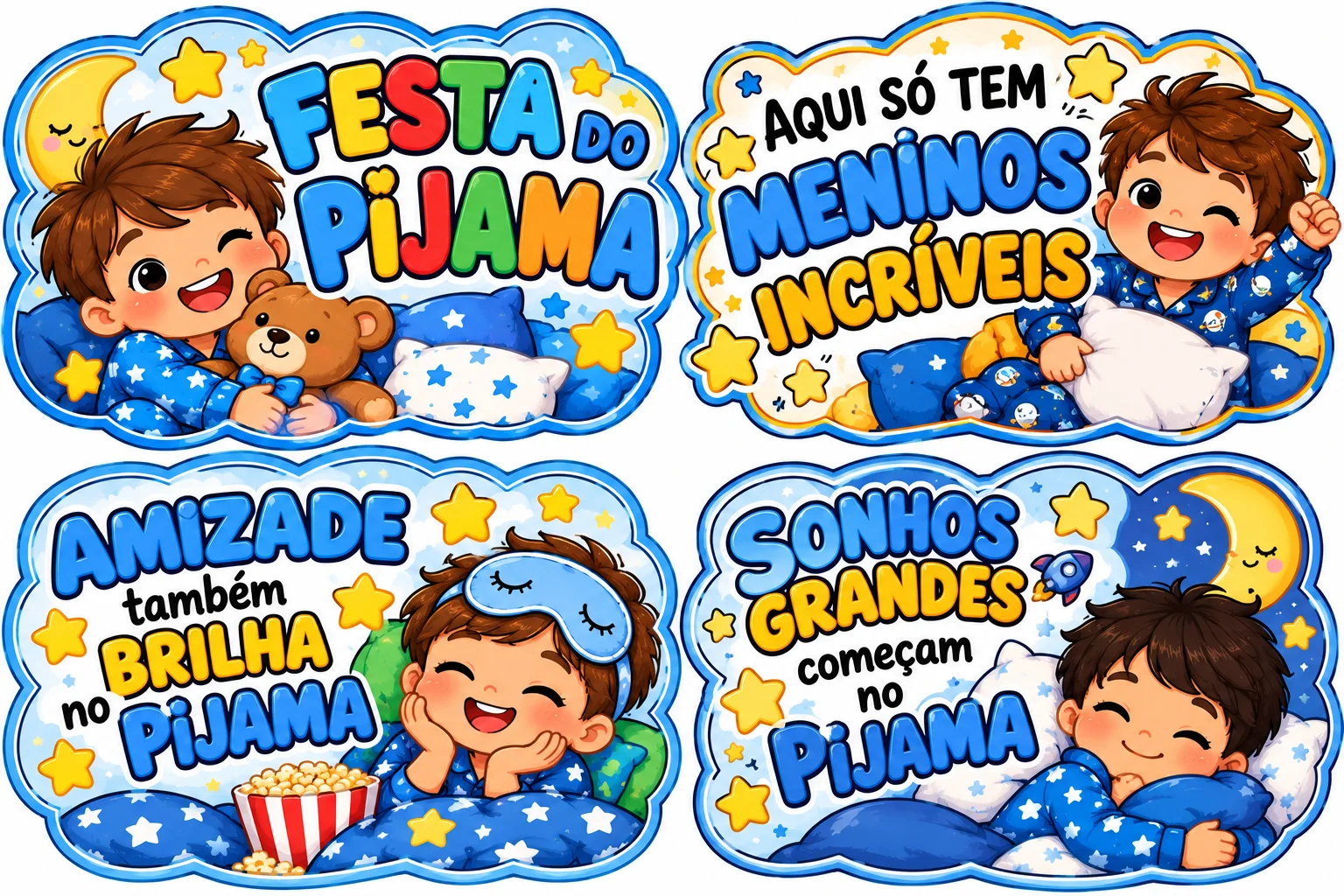 Festa do Pijama 2 Painéis, Coroas e Plaquinhas Educação Infantil PDF — amostra 3: Kit Festa do Pijama completo e divertido,…