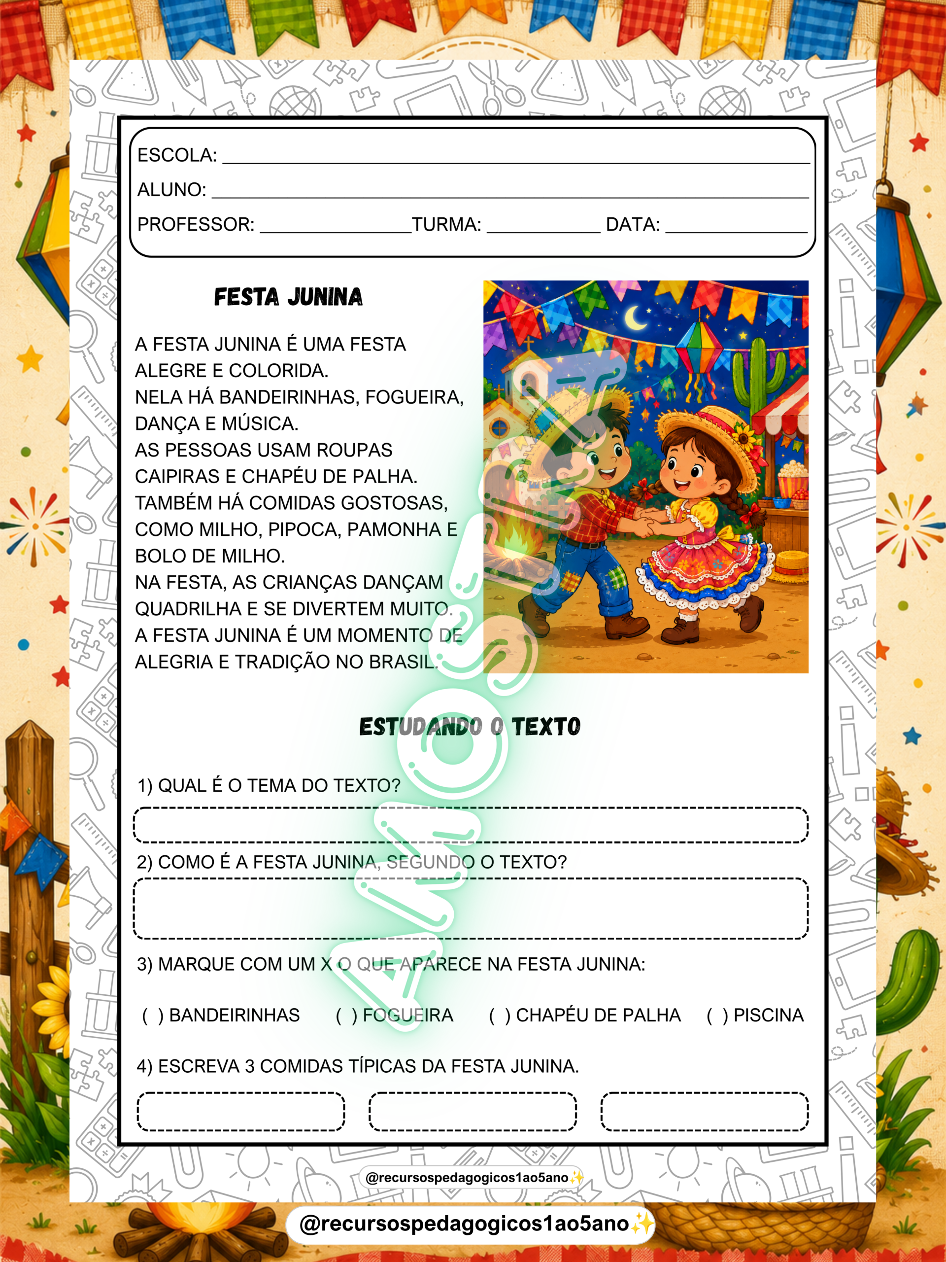 Festa Junina – Textos, Interpretação, Painel, Bambolê e Lapbook | 5º ano — amostra 3: Para quem é indicado