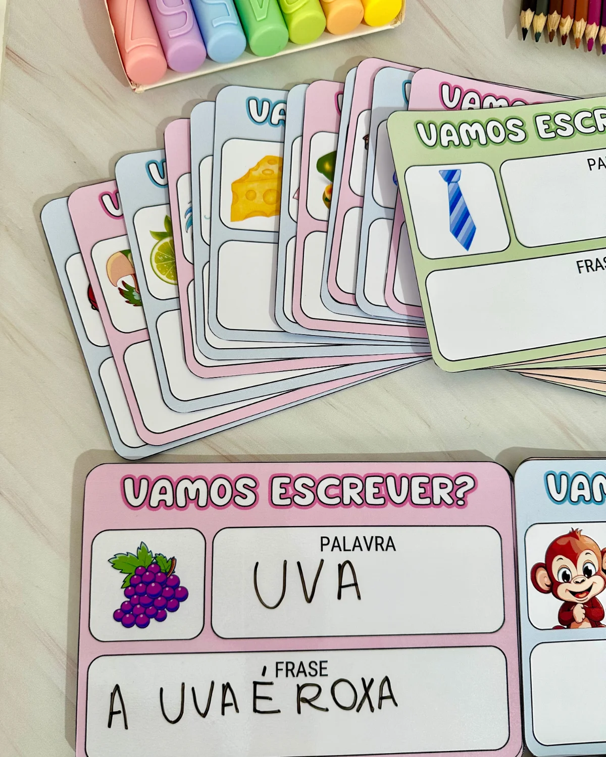 Ficha de Alfabetização - Vamos Escrever palavras e frases — amostra 1: O arquivo 'Vamos Escrever' é uma ferramenta…