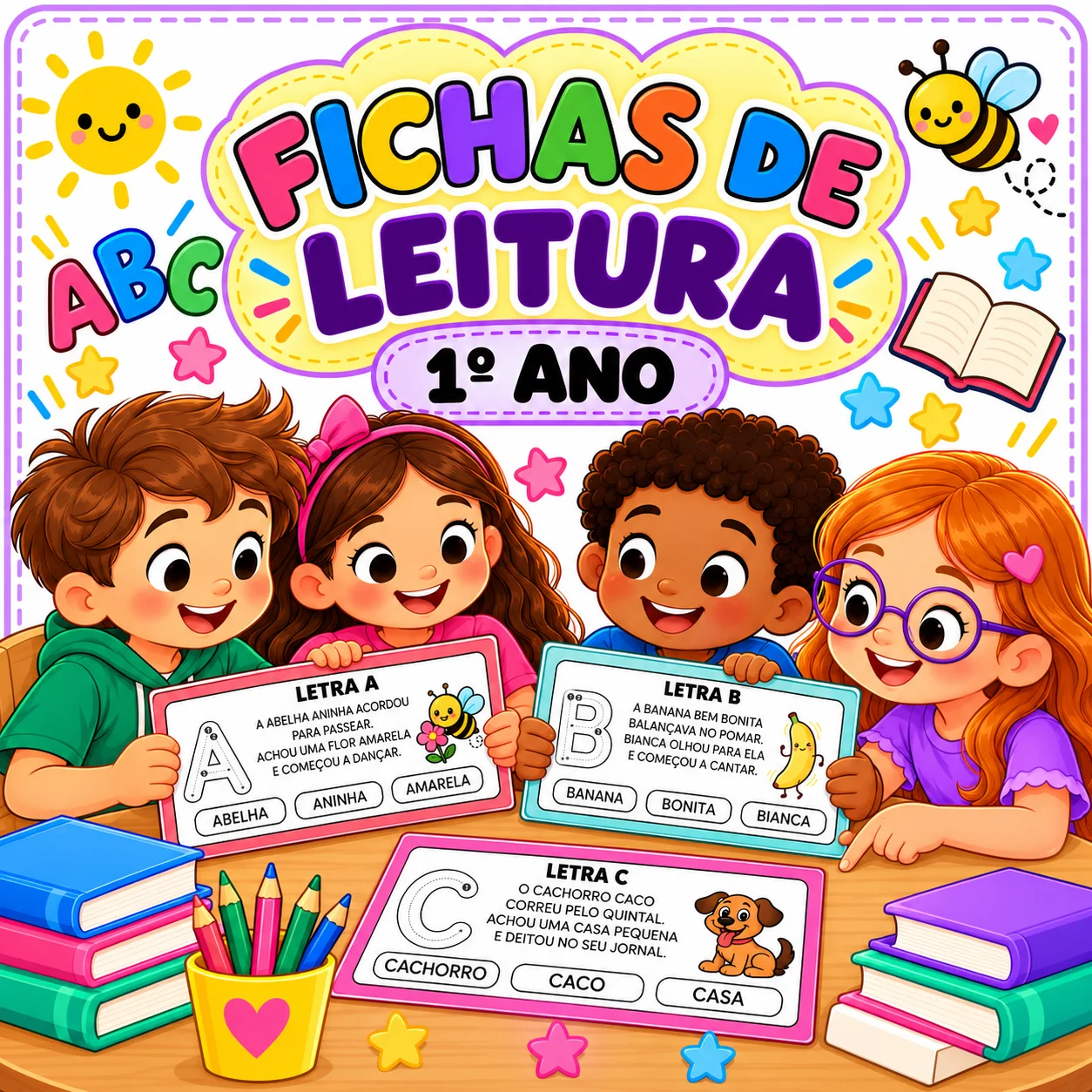 Ficha de Leitura 1º Ano para Imprimir – 26 Fichas do Alfabeto — capa do material