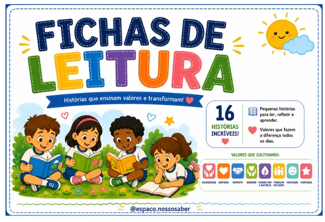FICHA DE LEITURA (TEXTOS) PARA FLUÊNCIA - VIRTUDES E VALORES — Atividades para 2º ano: 16 fichas de leitura com histórias…