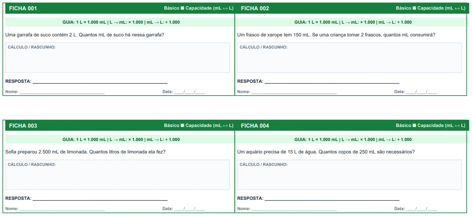 Fichas Conversão de Unidades de Medida 4º e 5º Ano — amostra 1: 180 fichas de Matemática para trabalhar conversão de…