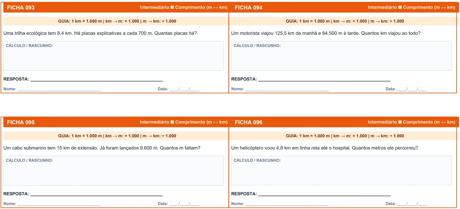 Fichas Conversão de Unidades de Medida 4º e 5º Ano — amostra 2: 180 fichas de Matemática para trabalhar conversão de…