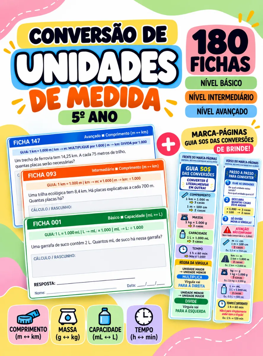 Fichas Conversão de Unidades de Medida 4º e 5º Ano — Matemática para 5º ano: 180 fichas de Matemática para trabalhar…