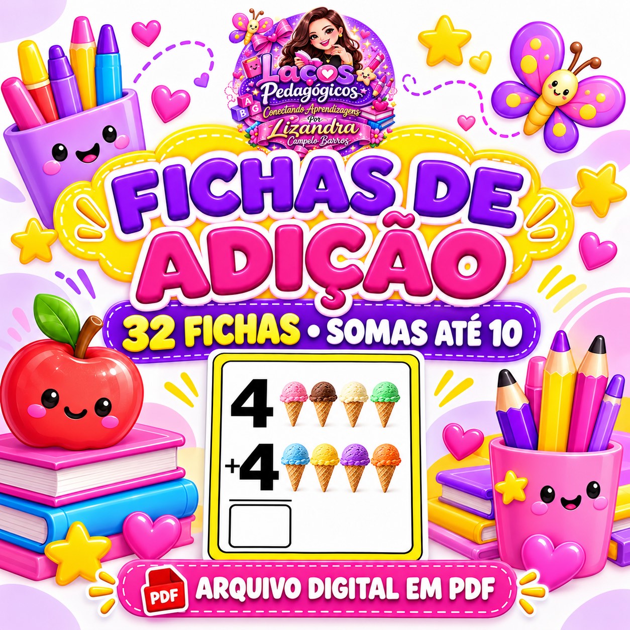 Fichas de Adição até 10 para Imprimir | 32 Atividades Ilustradas — Alfabetização para Educação Infantil: Arquivo com 32…