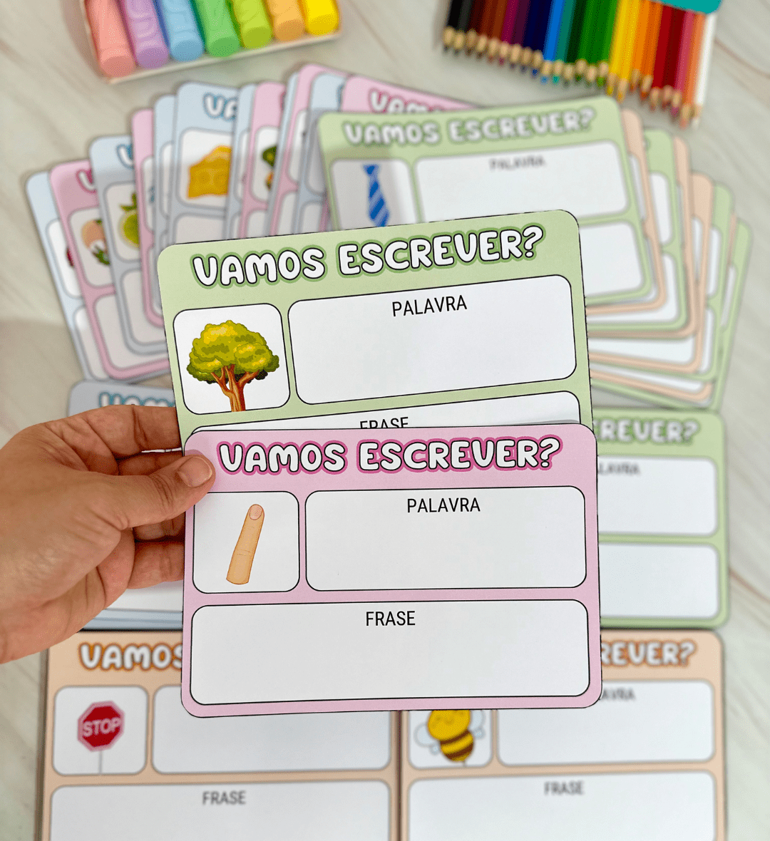 Fichas de alfabetização com imagens para Educação Especial — amostra 2: O que vem no material