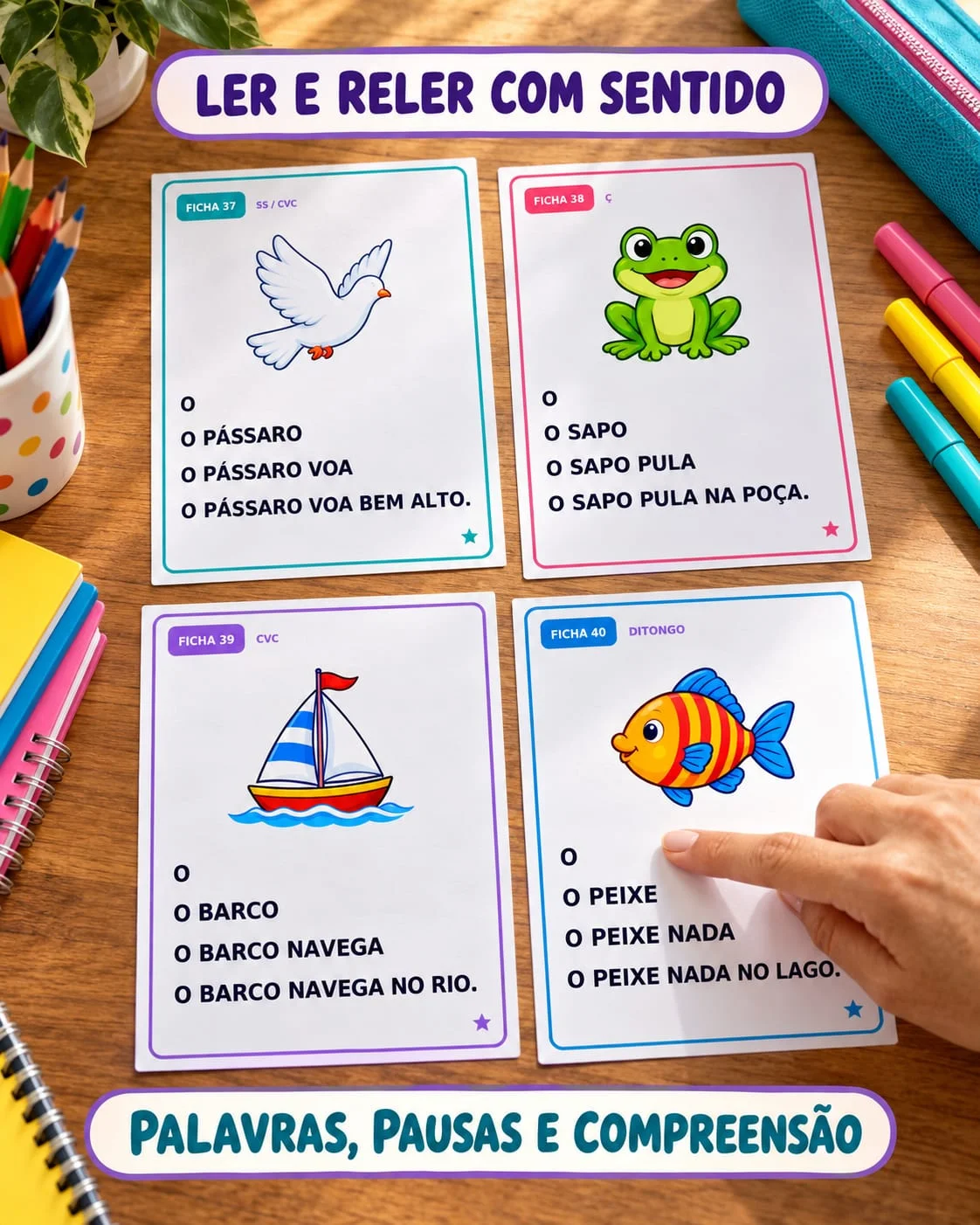 Fichas de Fluência Leitora – Sílabas Simples e Complexada — amostra 5: 64 fichas de fluência leitora em PDF com frases…