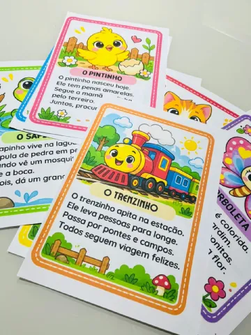 Fichas de Leitura com Mini Textos – 10 Atividades de Alfabetização — amostra 1: Kit com 10 fichas de leitura ilustradas com…