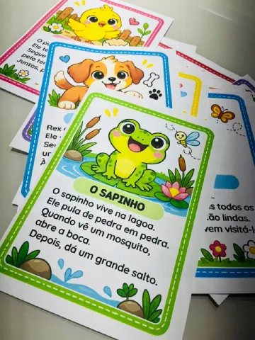 Fichas de Leitura com Mini Textos – 10 Atividades de Alfabetização — amostra 2: Kit com 10 fichas de leitura ilustradas com…