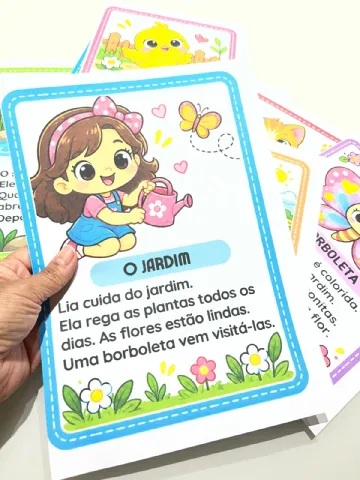 Fichas de Leitura com Mini Textos – 10 Atividades de Alfabetização — amostra 4: Kit com 10 fichas de leitura ilustradas com…