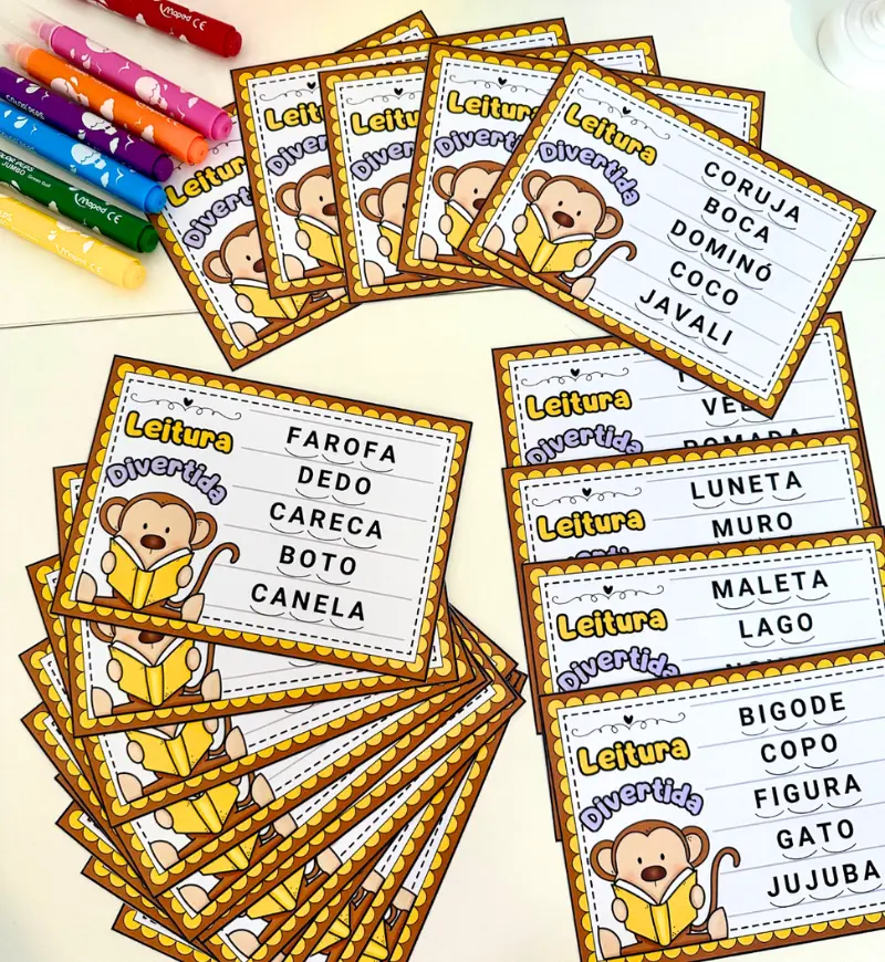 Fichas de leitura com sílabas simples para alfabetização — amostra 2: O que está incluído no material