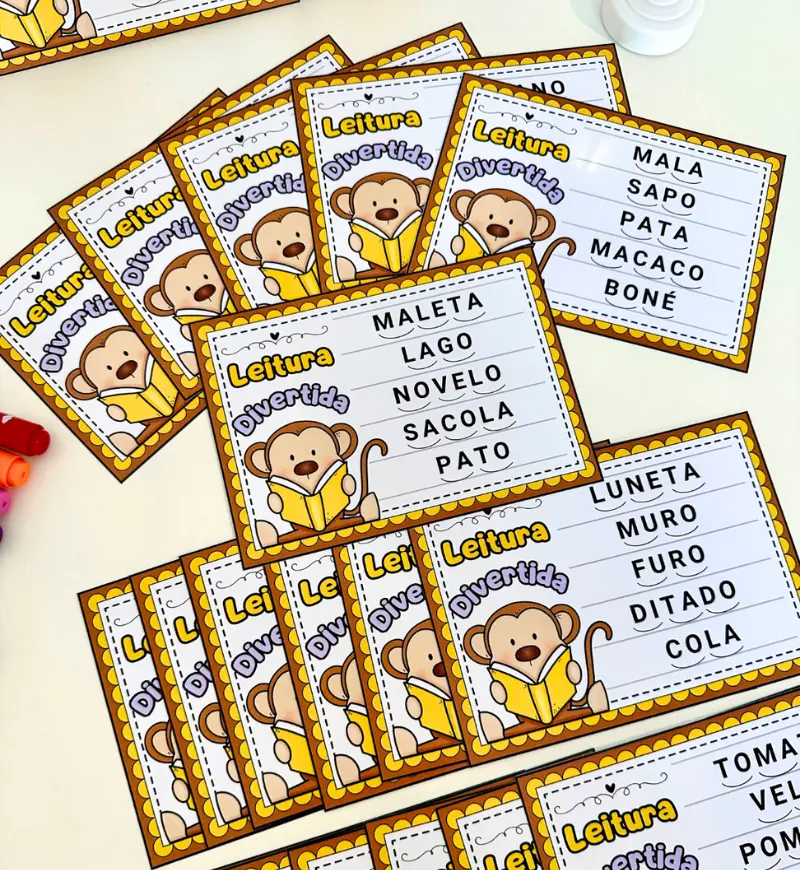 Fichas de leitura com sílabas simples para alfabetização — amostra 5: Apoie os primeiros passos na leitura com 20 fichas em…