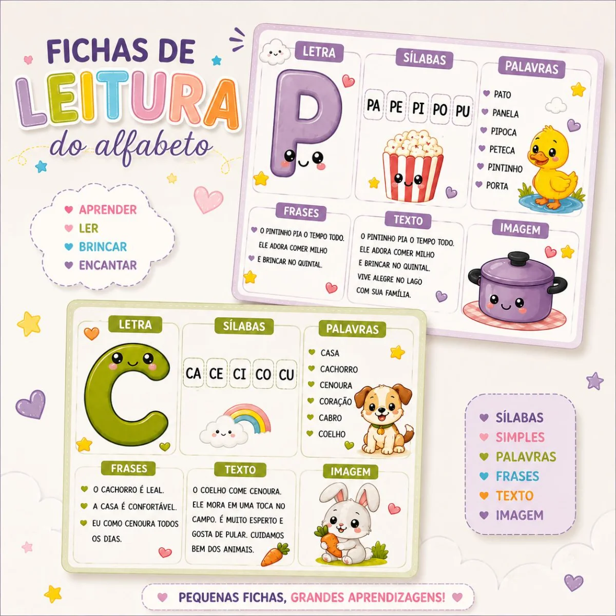 Fichas de Leitura do Alfabeto Ilustradas — amostra 1: 📚 Fichas de Leitura do Alfabeto