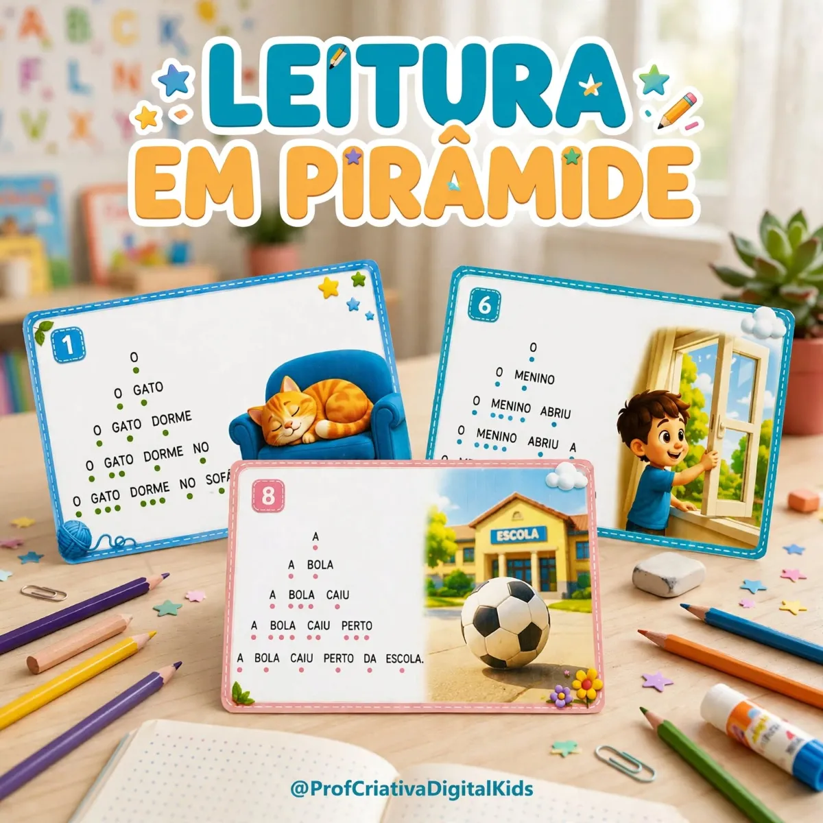 Fichas de Leitura em Pirâmide - Português: Alfabetização — Português para 1º ano: Com a LEITURA EM PIRÂMIDE, a criança…