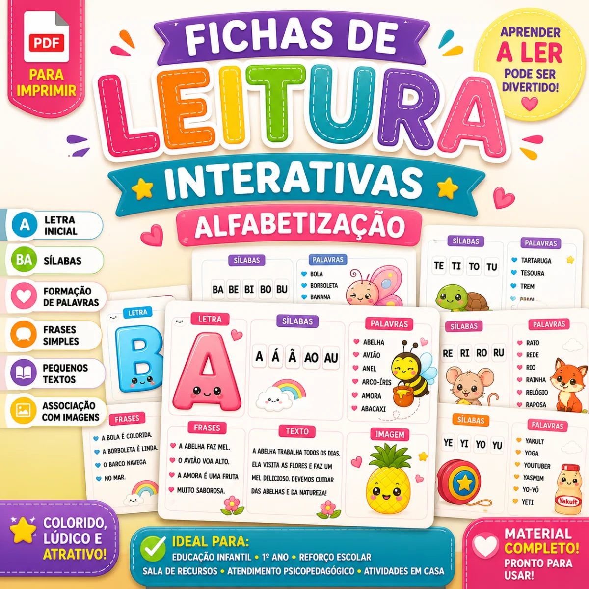 Fichas de Leitura Interativas para Alfabetização — Alfabetização para Educação Infantil: 📚 Fichas de Leitura Interativas…