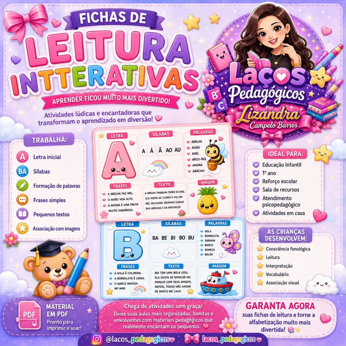 Fichas de Leitura Interativas para Alfabetização e Anos Iniciais — capa do material