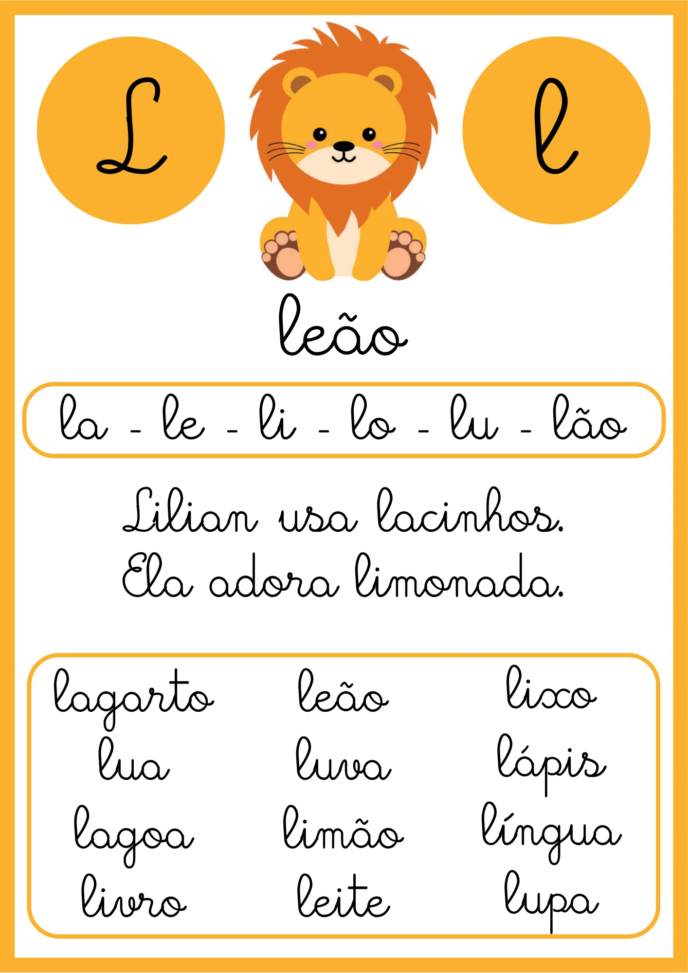 Fichas de Leitura – Letra Cursiva | 26 Fichas para Alfabetização — amostra 3: Conjunto com 26 fichas de leitura em letra…