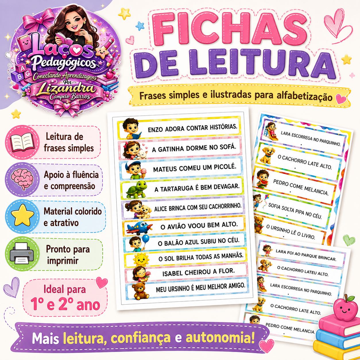Fichas de Leitura para Alfabetização com Frases Simples e Ilustradas — capa do material