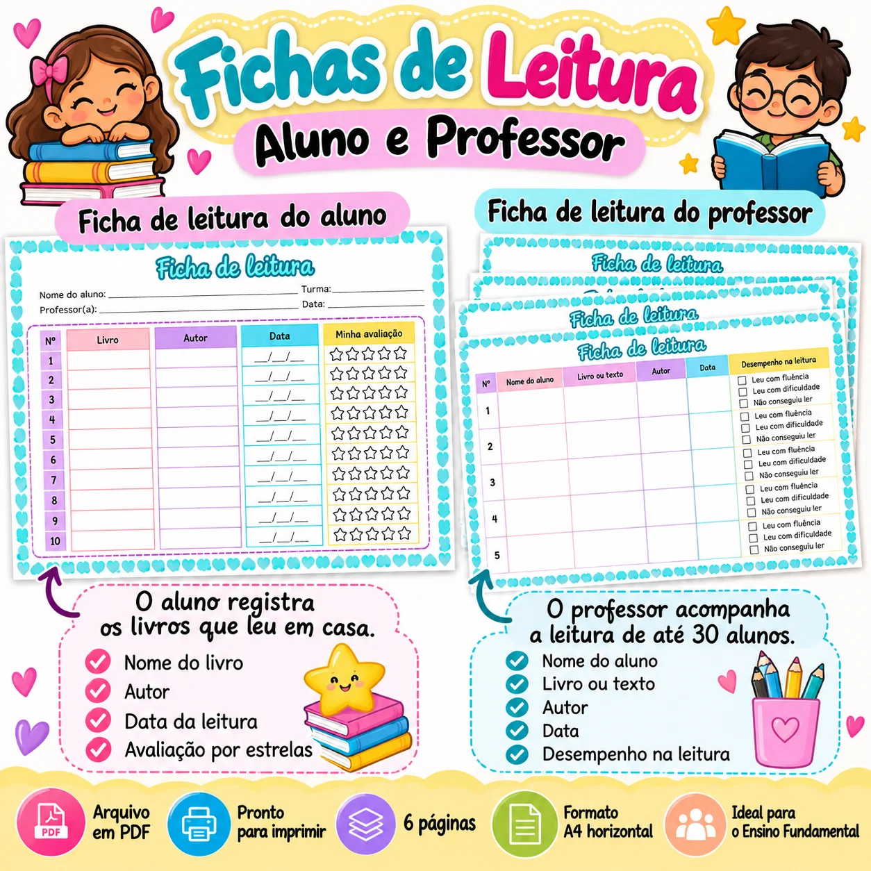 Fichas de Leitura para Imprimir – Para Aluno e Professor — Alfabetização para Todas as séries: Fichas de leitura para…