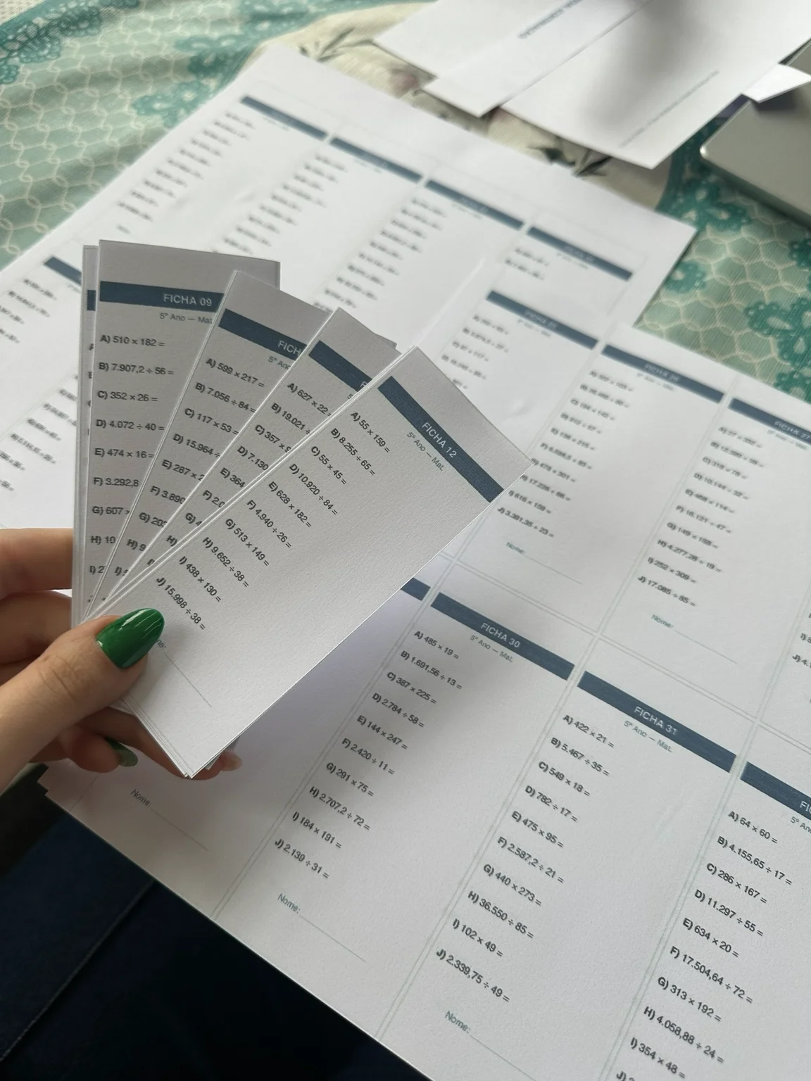 Fichas de Multiplicação e Divisão 5º Ano — amostra 3: 180 fichas de multiplicação e divisão para o 5º ano, com 1