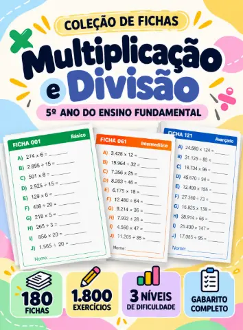 Fichas de Multiplicação e Divisão 5º Ano — capa do material