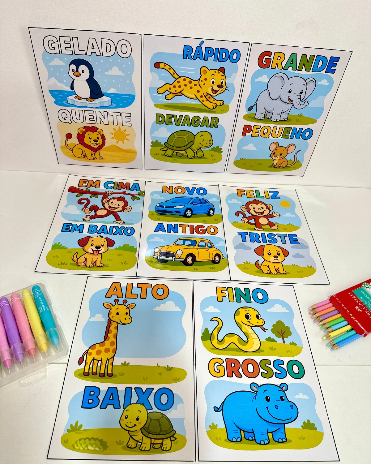 Fichas ilustradas para trabalhar Conceitos na Educação Infantil — Alfabetização para Educação Infantil: Gelado/quente…