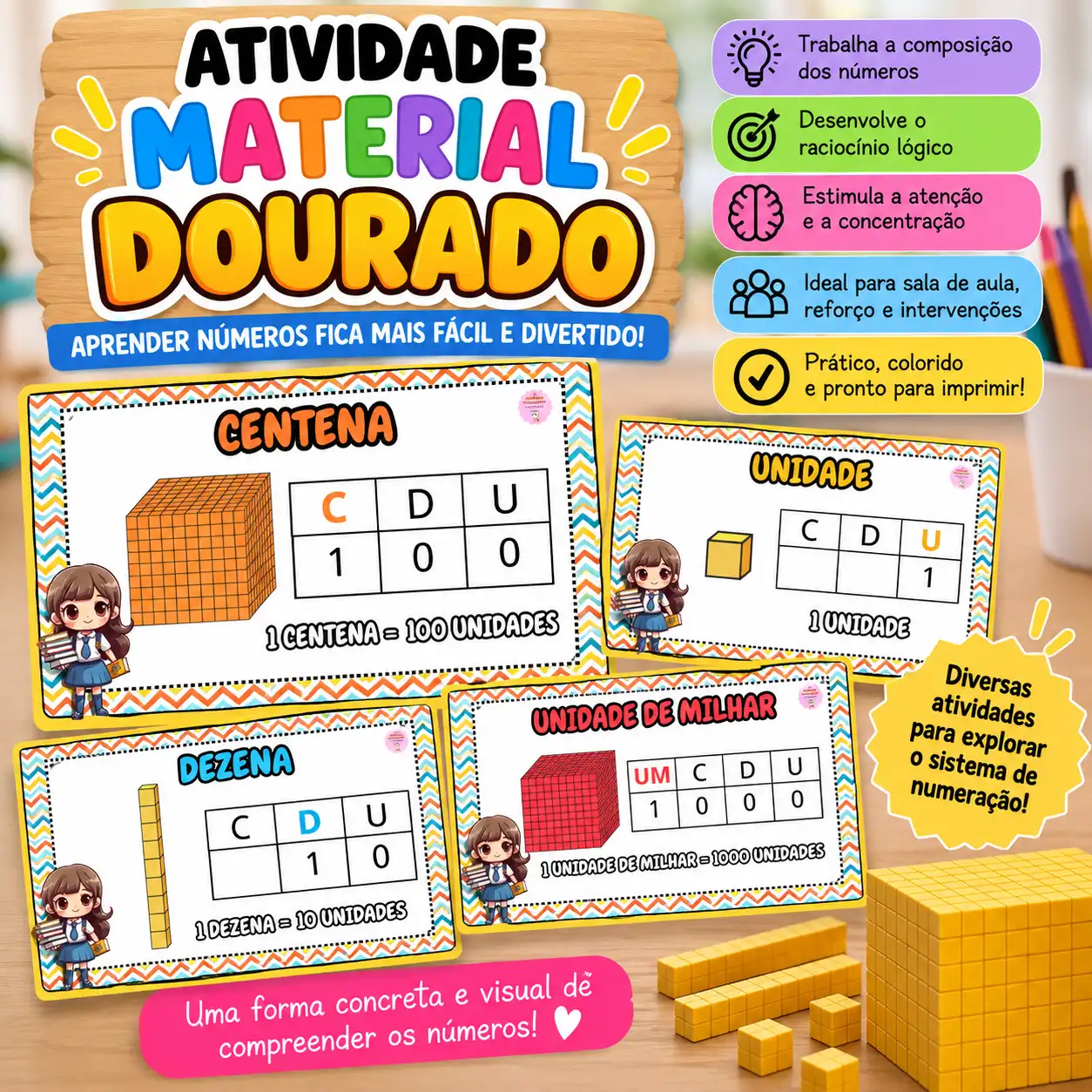 📊Fichas Material Dourado - MATEMÁTICA ALFABETIZAÇÃO INICIAL — amostra 4: 💡 Perfeito para aulas dinâmicas e resultados…