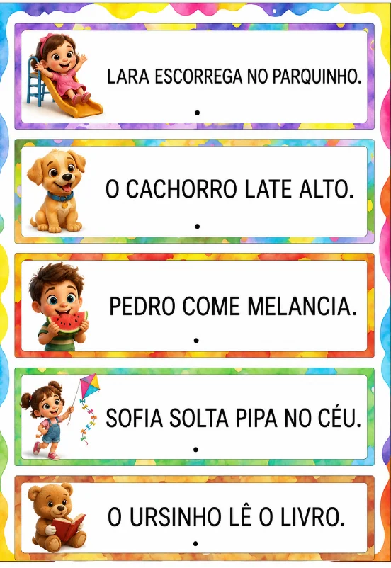 FICHAS PARA LEITURA - FLUENCIA LEITORA - ALFABETIZAÇÃO — amostra 2: Com as Fichas de Leitura , a criança encontra frases…
