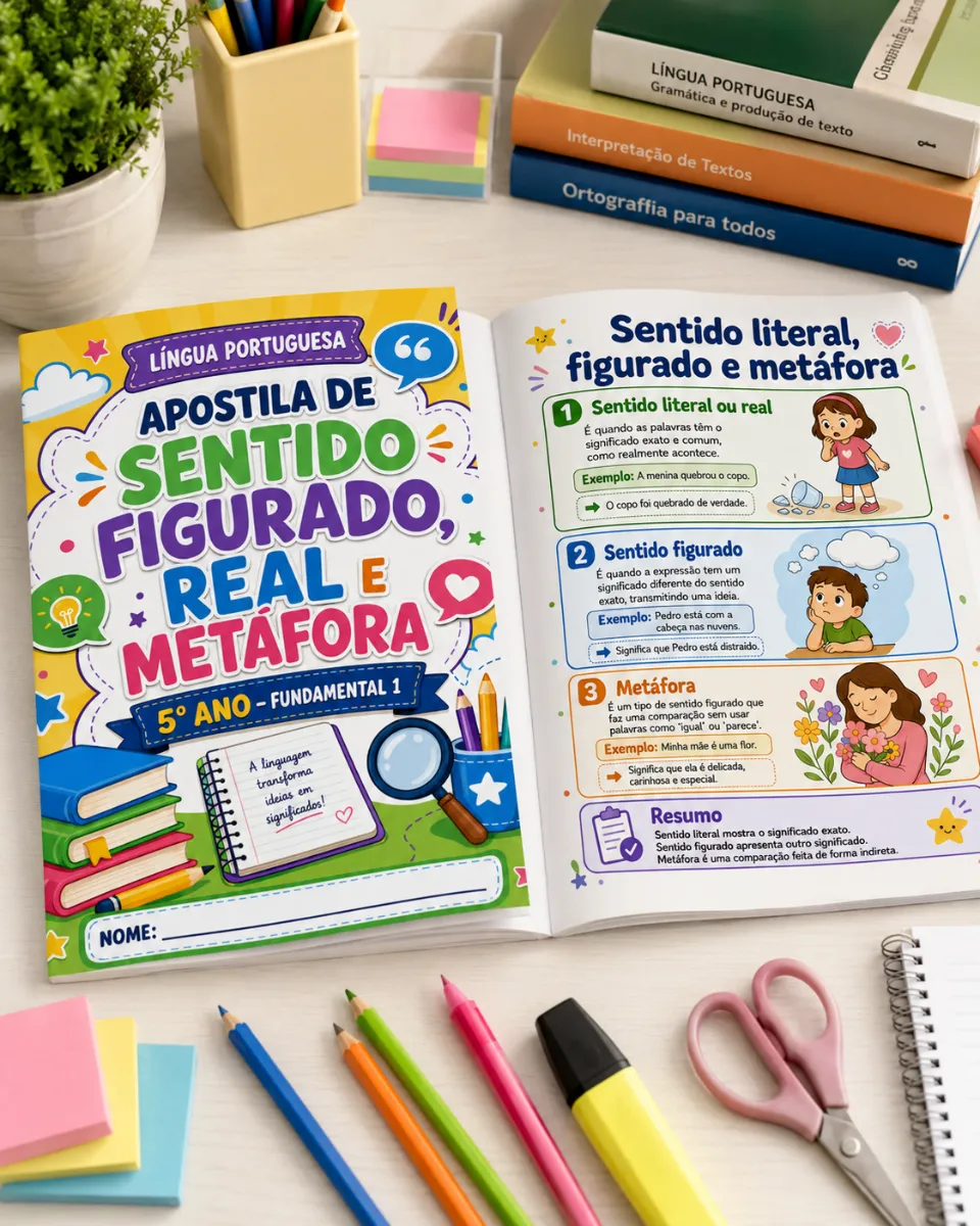 Figuras de Linguagem - Sentido Figurado, Real e Metáfora — amostra 5: Um material completo e pronto para imprimir, com 20…